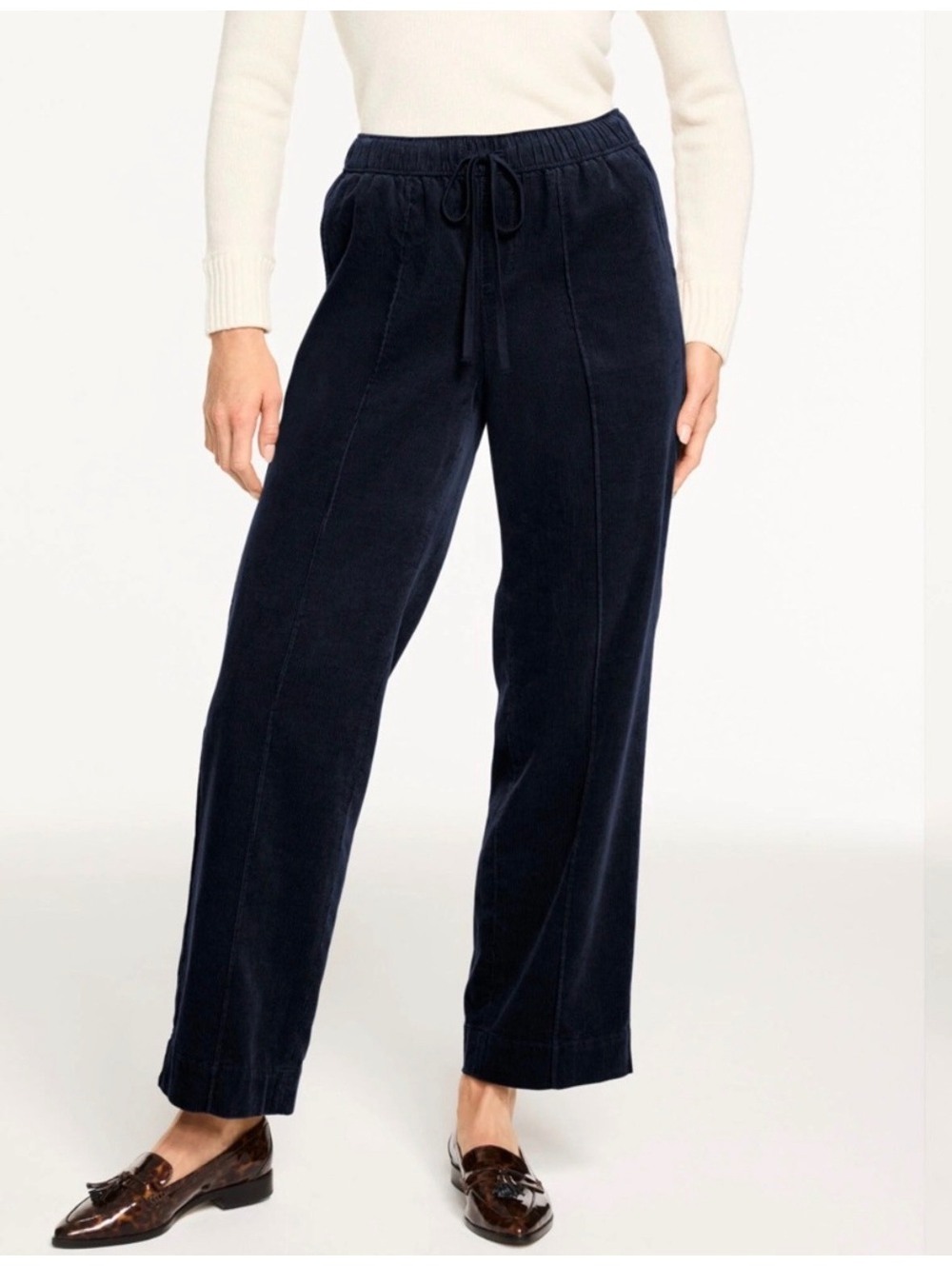 TALBOTS Navy Fine Wale Straight Leg Easy Pants Fits S-M OLD MONEY QUIET LUXURY